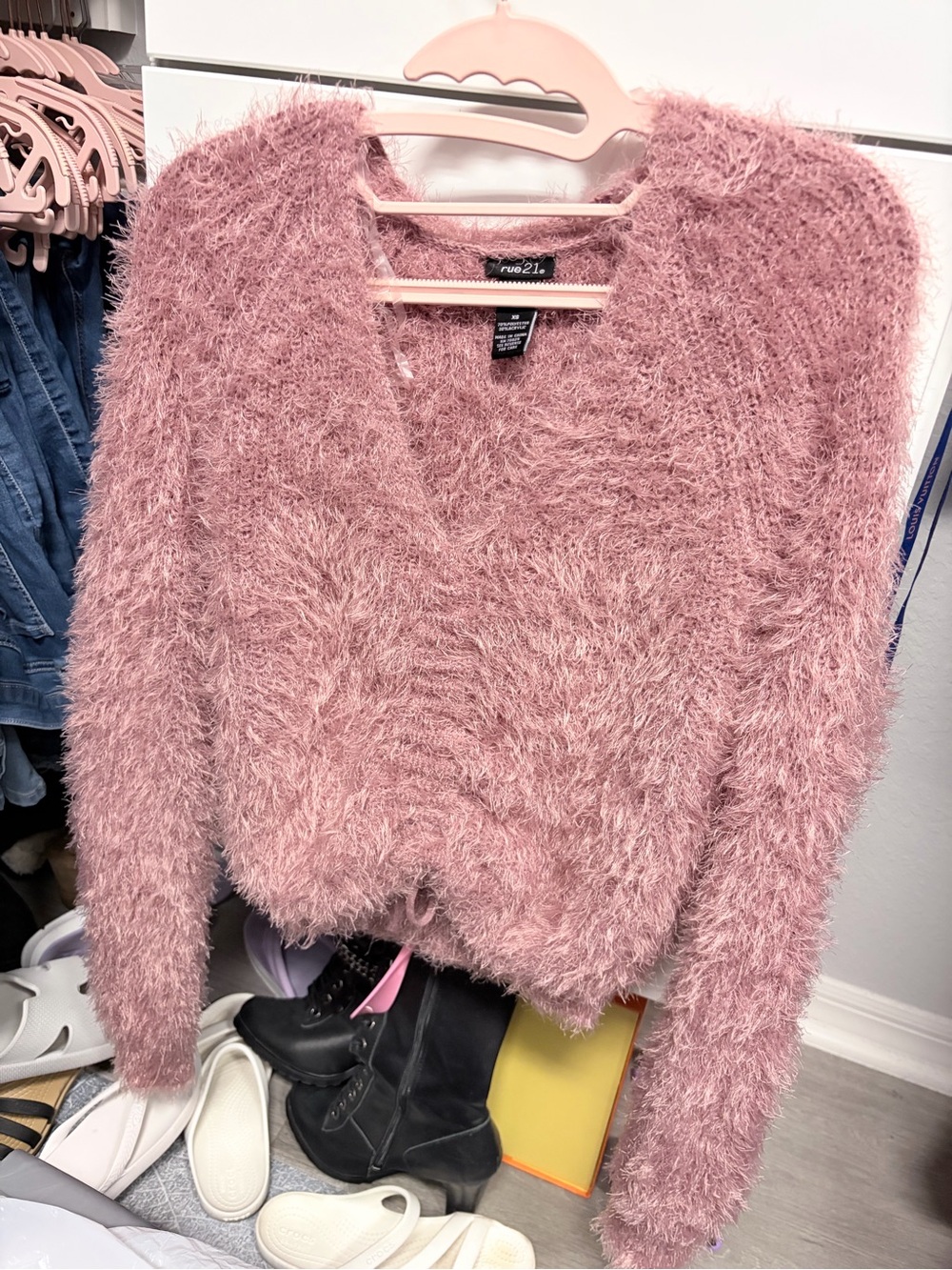 Rue21 Dusty Rose Fuzzy V-Neck Sweater